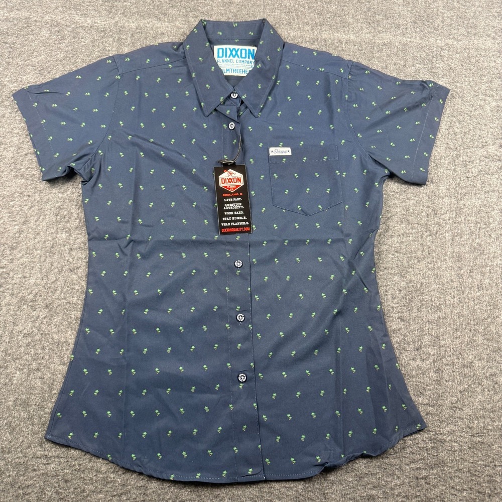 Dixxon Shirt Womens Medium Blue Palmtreehead Palm Tree Head Button Up Party NEW